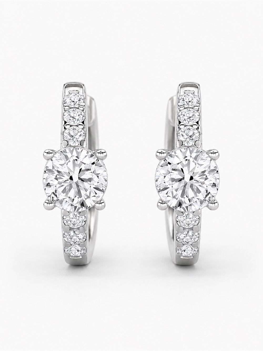 1.50 cttw Diamond Huggie Hoop Earrings, 925 Sterling Silver NEW